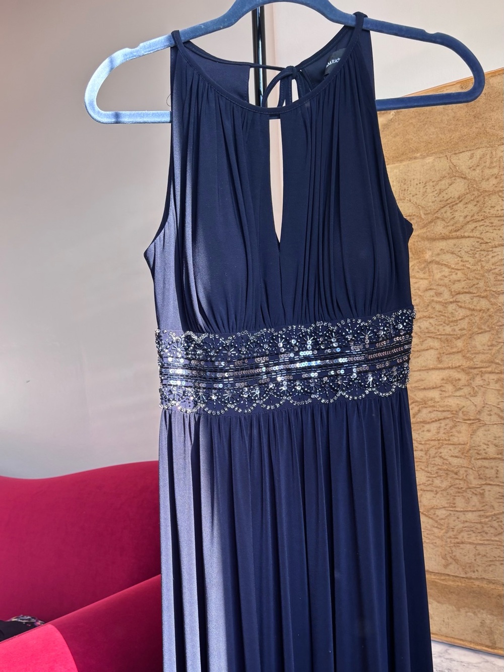 Source Unknown Navy Beaded Waist Midi Dress